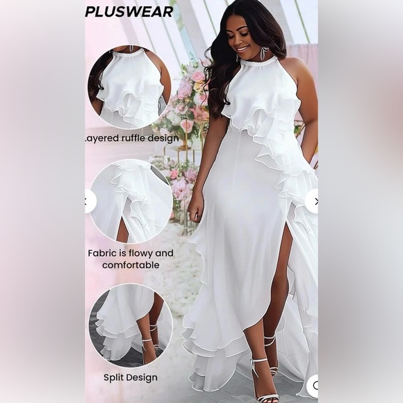 NWT XPLUSWEAR Elegant White Ruffle Evening Dress - Picture 6 of 9